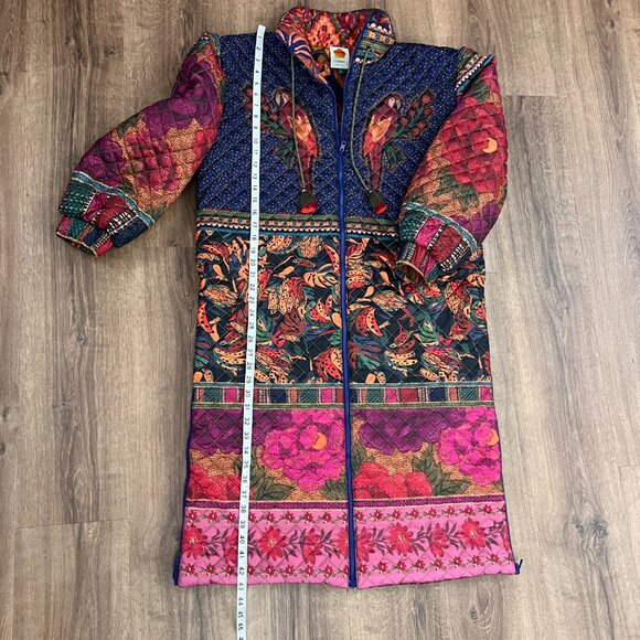 Farm Rio Mixed Patchwork Reversible Quilted Midi Puffer Coat Sz M - Picture 9 of 16